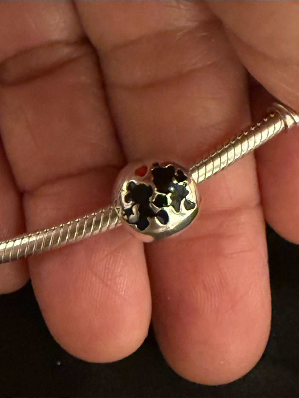 Silver Mouse Charm Bead - Black Accent